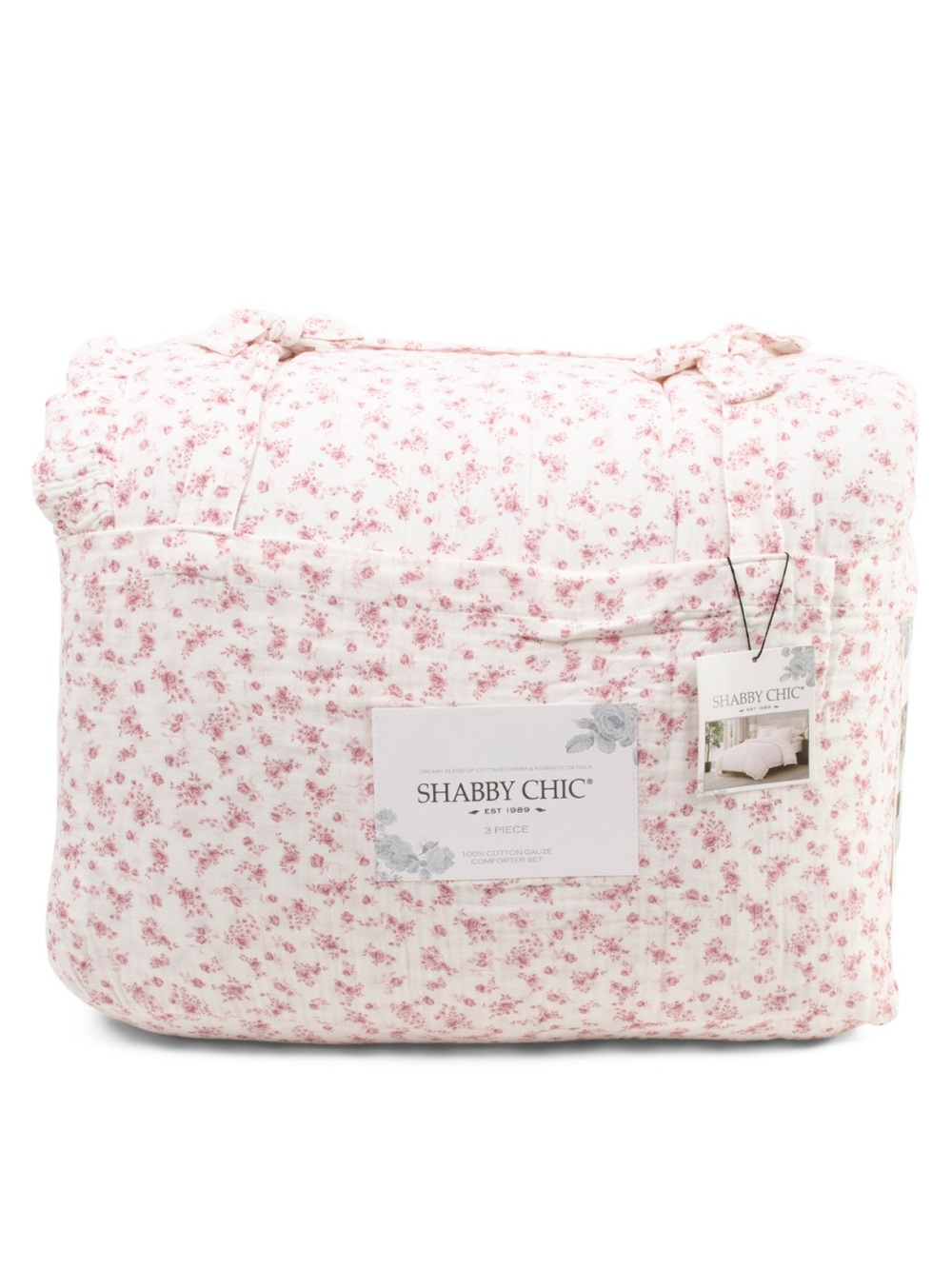 SHABBY CHIC 3pc cotton gauze ruffle‎ ditsy floral comforter set